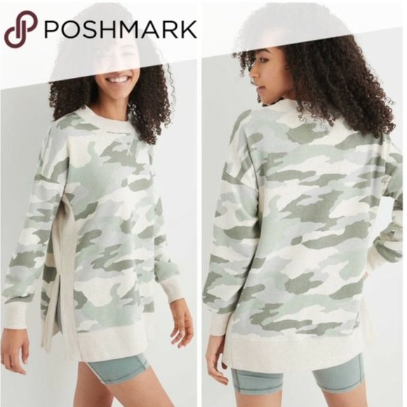 aerie Tops - Aerie Oversized pullover green camo sweatshirt